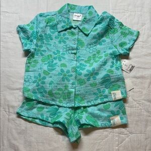 Bluey Aqua Green Floral Cotton Gauze Short Sleeve Shirt and Shorts Set NWT